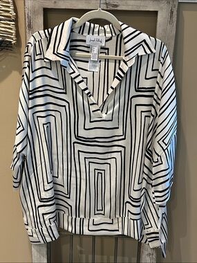 Joseph Ribkoff Black & White Geometric V-Neck Tunic
